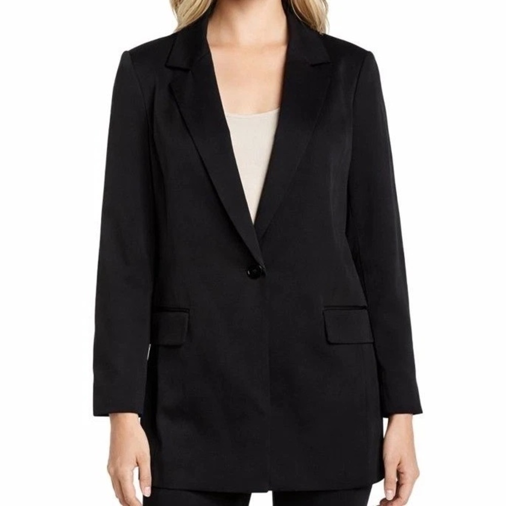 Joie black collared long-sleeve one-button lined blazer size 4.